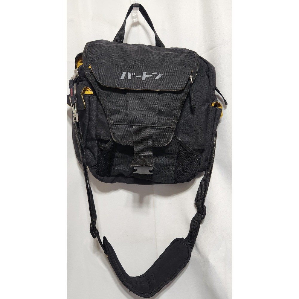 Vintage Burton Snowboards 2001 Messenger Bag Black Yellow Katakana Logo Techwear